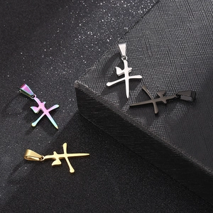 Chinese character Niu pendants in silver, gold, black, and rainbow stainless steel finishes