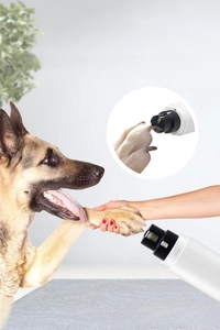 Detailed close-up of heavy duty electric pet nail grinder with coarse stone for large dogs