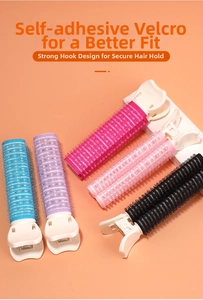 Set of 5 colorful self-adhesive hair rollers with clips for root volume and styling