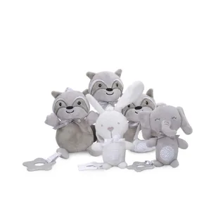 Baby Plush Teether Pendant Animal Hanging Stroller Toy Soft Fabric With Silicone Star Teething Ring Squeaker For Infants