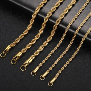 Polished gold vacuum-plated stainless steel rope chains in various thicknesses with lobster clasps