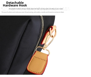 Detailed macro view of high-quality gold hardware hook on durable black nylon backpack