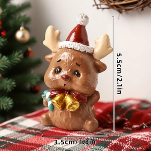 Detailed view of resin reindeer figurine with red hat and dimensions 5.5cm by 3.5cm