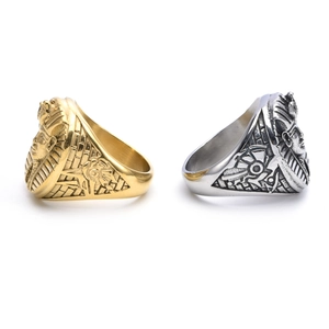 Vintage Ancient Egyptian Pharaoh rings in gold and silver titanium steel for men