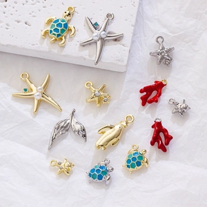 Nautical theme alloy pendants featuring colorful enamel starfish and sea turtle designs
