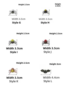Detailed size specifications for Halloween spider and bat miniature resin accessories