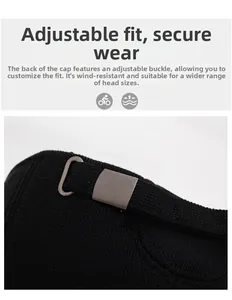 Close-up of the adjustable buckle and elastic knit fabric on a men's winter baseball cap