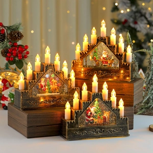 Vintage bronze musical Christmas candle bridge with spinning water glitter and LED lights
