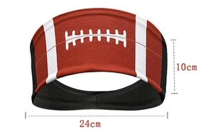 Detail showing 24x10cm dimensions of breathable American football style sports headband