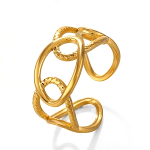Bague en acier inoxydable plaqué or 18 carats avec design chaîne épaisse réglable pour femme