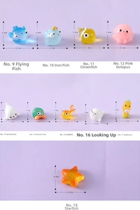 Miniature marine animal figurines like clownfish, octopus, and seahorse for micro-landscapes