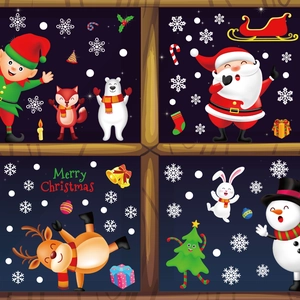 Christmas window stickers set featuring Santa, Reindeer, and Snowman on starry background