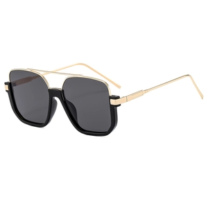 Fashionable oversized square sunglasses with black frame and golden double bridge detail
