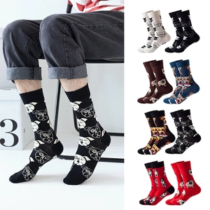 Crew Socks Cotton Blend Animal Pattern Cartoon Bulldog Pug Cat Head Print Casual Trendy Fun Fashion Footwear For Unisex