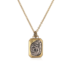 Collier vintage avec pendentif pièce guerrier romain et relief Athéna sur plaque dorée