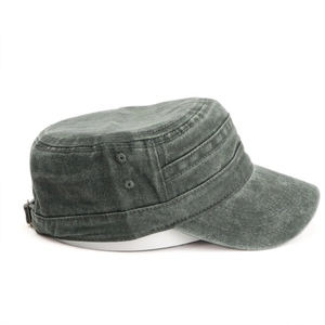Detail view of army green cadet cap showing breathable metal eyelets and reinforced stitching