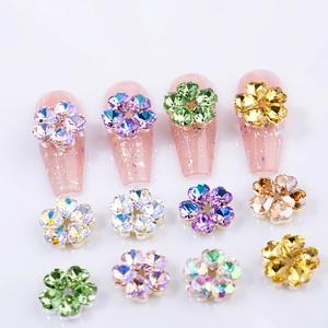 Colorful crystal flower nail art charms with five petals and high refractive glass facets