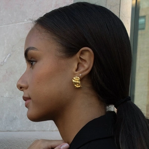 18k gold plated stainless steel hoop earrings with textured lava irregular design