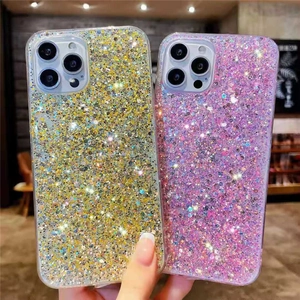 Funda de Teléfono de Resina Epoxi con Lentejuelas de Brillo de Cielo Estrellado Funda Trasera de Silicona Protectora para IPhone Antigolpes de Lujo