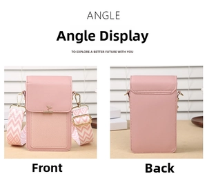 Pink mini crossbody phone bag with leaf buckle detail and colorful woven strap