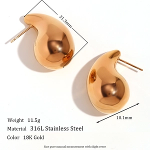French vintage 18K gold plated stainless steel hollow teardrop earrings on white background