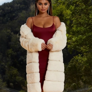 Faux Fur Coat Mid-Long Thickened Warm Jacket Long Sleeve Horizontal Panel Stitching Elegant Winter Outwear For Women