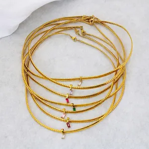 Gold plated stainless steel snake chains with emerald cut colorful zircon pendants