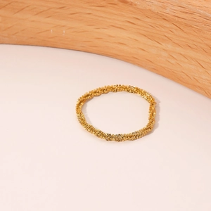 18K gold plated double spiral braided chain ring with minimalist twisted metal texture