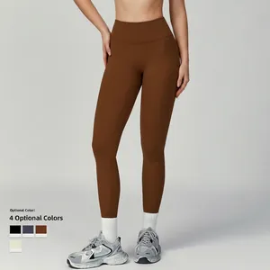 Brown high-waisted recycled yoga leggings for women running and fitness training