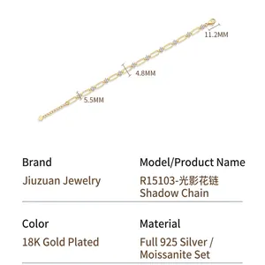 925 silver 18K gold plated paperclip chain necklace with sparkling moissanite stones