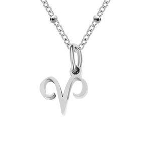 Collier en acier inoxydable argenté avec pendentif signe du zodiaque Bélier épuré
