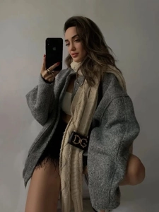 Women Oversized Stand Collar Jacket Textured Fleece Loose Fit Streetwear Casual Outerwear With Pockets