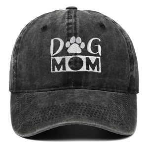Washed Cotton Baseball Cap Embroidered Dog Mom Distressed Vintage Style Sun Protection Adjustable Hat For Women