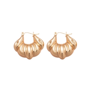 Elegant golden croissant hoop earrings with glossy ribbed texture for daily fashion wear