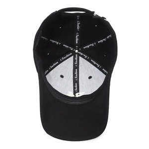Black cotton baseball cap with embroidered letter and reinforced interior i-Fashion tape