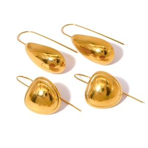 Polished 18K gold-plated stainless steel teardrop and triangular earrings on white backdrop