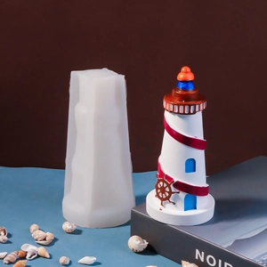 DIY Mediterranean lighthouse silicone mold with finished nautical decorative sculpture