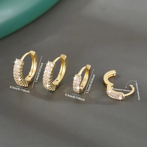 Luxury gold-plated copper hoop earrings with micro-pave cubic zirconia inlay size guide