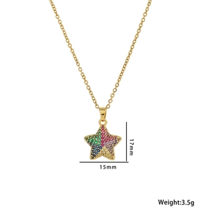 Golden star necklace with colorful zircon pendant and detailed measurement parameters