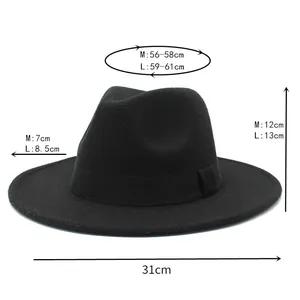 Detailed size chart for the black wide brim fedora hat showing M and L dimensions