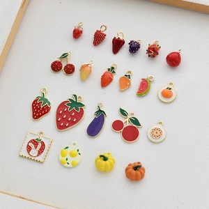 Colorful assorted fruit and vegetable enamel alloy pendants for DIY jewelry making