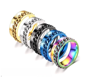 Rotating titanium steel rings with Cuban chain and Roman numerals in five colors