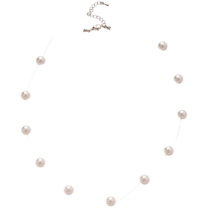 Choker en perles minimaliste avec design flottant invisible et fermoir argenté ajustable