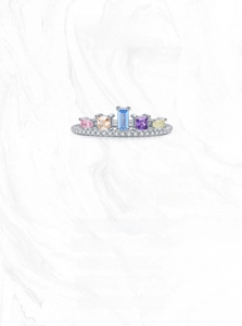 Macro shot of S925 sterling silver crown ring with colorful zircon and micro-pave setting