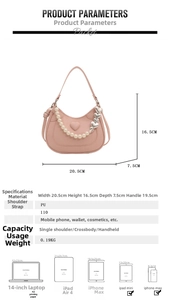 Detailed size specifications for pink heart embossed shoulder bag with pearl strap