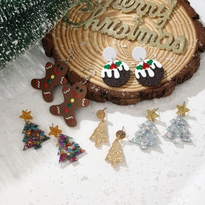 Detailed view of Christmas earrings set featuring gingerbread man and glitter trees