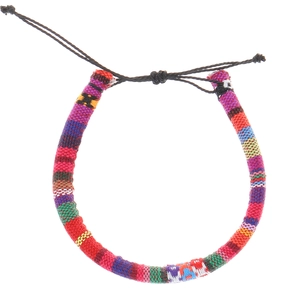 Bohemian handmade colorful braided friendship bracelet with adjustable black pull string cord
