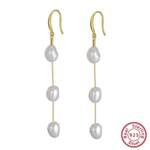 Handmade Freshwater Pearl Dangle Earrings With 925 Sterling Silver Earring Post Long Drop Elegant Minimalist Jewelry For Women