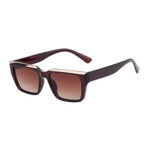 Chic square sunglasses with brown gradient lenses and gold metallic trim accents