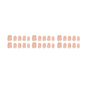 Pink cat-eye press-on nails with colorful polka dots in a natural square shape